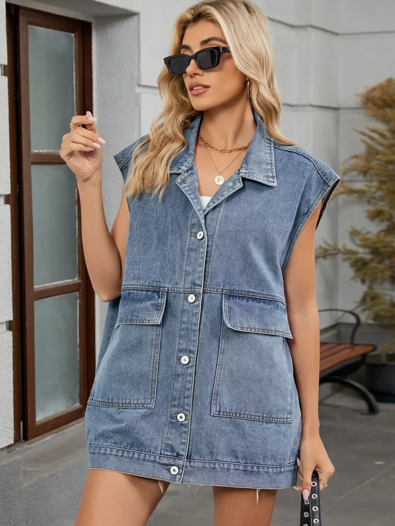 Gilet en jean boutonné avec drapeau américain