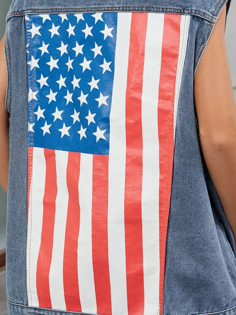 Gilet en jean boutonné avec drapeau américain