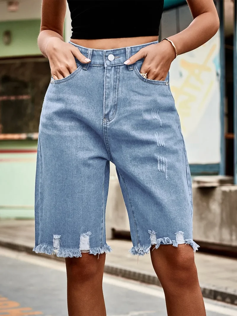Short en jean à ourlet brut