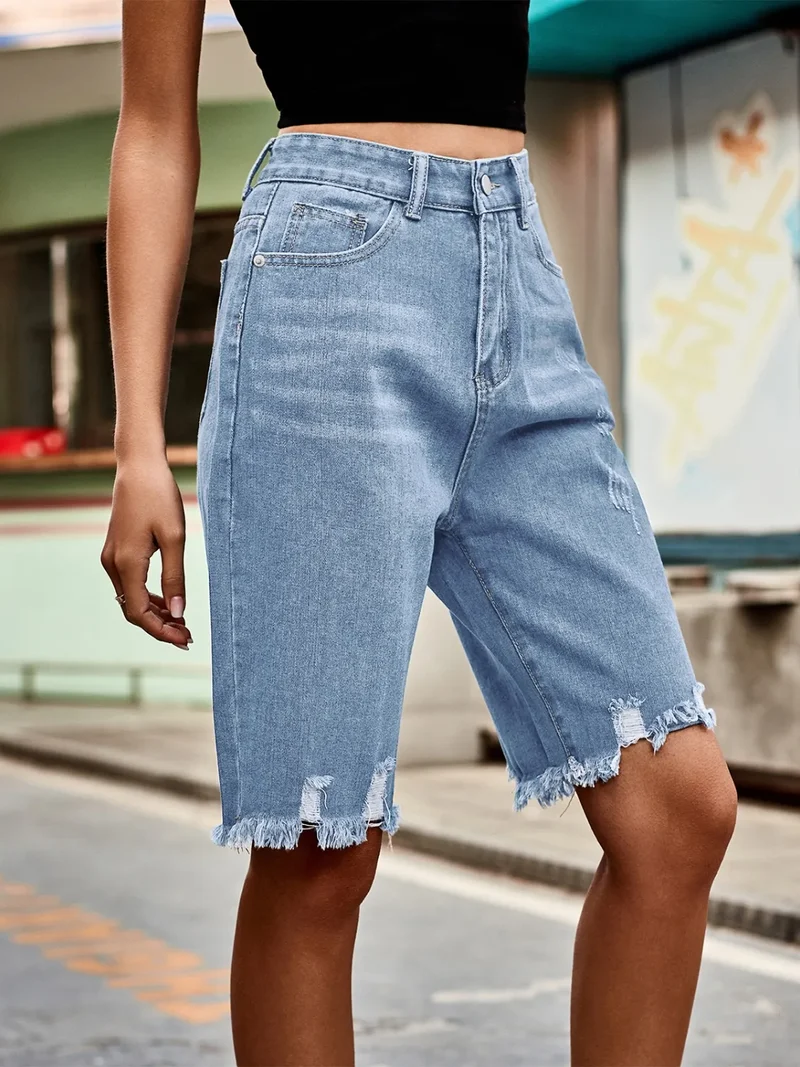 Short en jean à ourlet brut