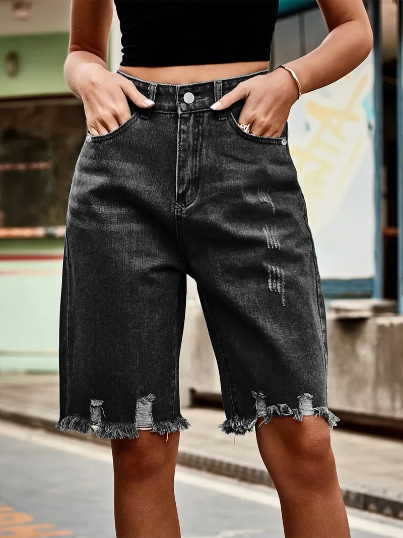 Short en jean à ourlet brut