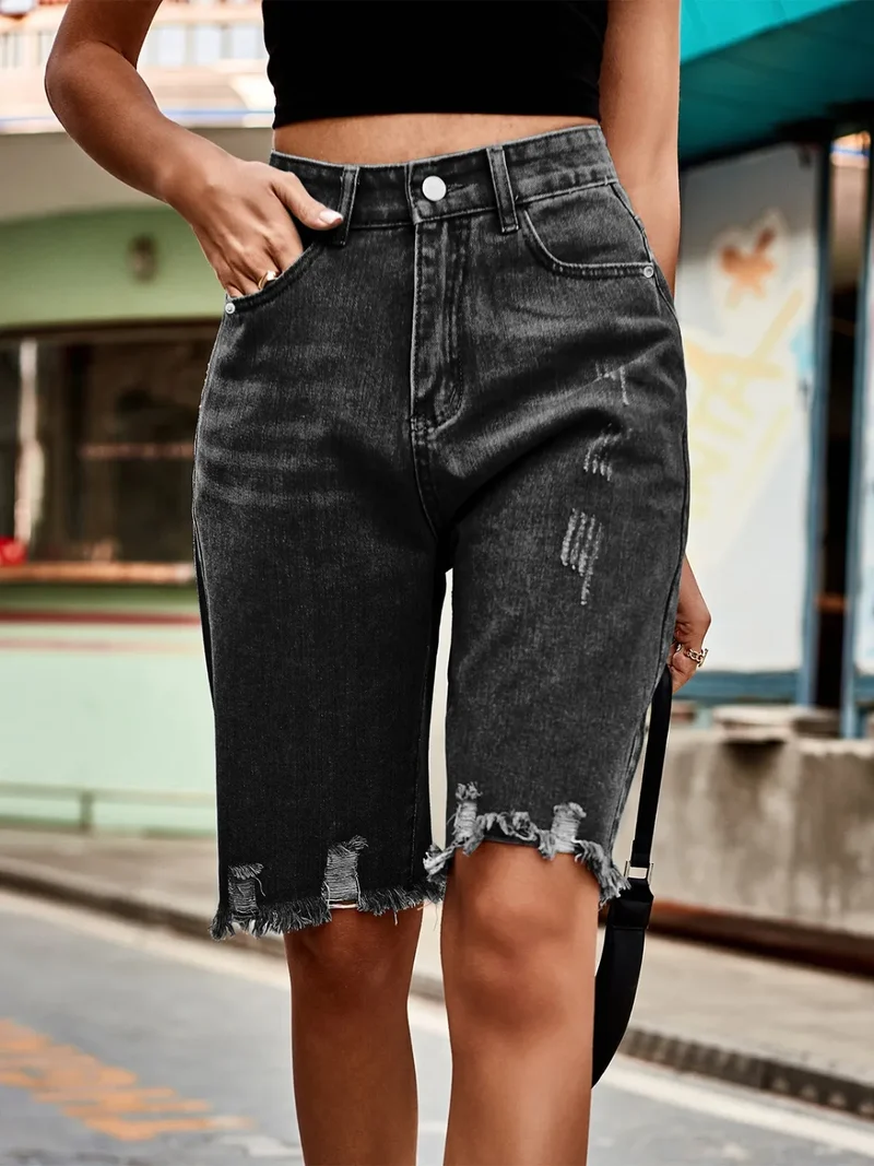Short en jean à ourlet brut