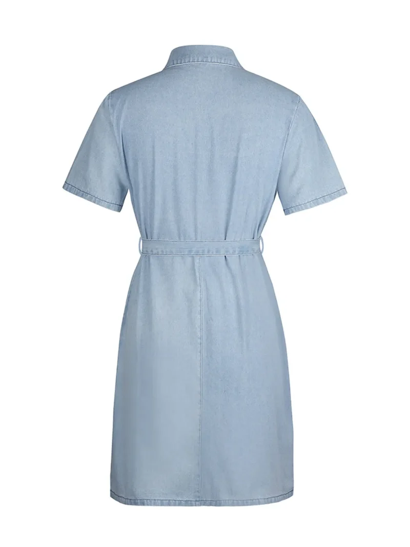 Robe en jean à manches courtes et fermeture éclair sur le devant, grande taille