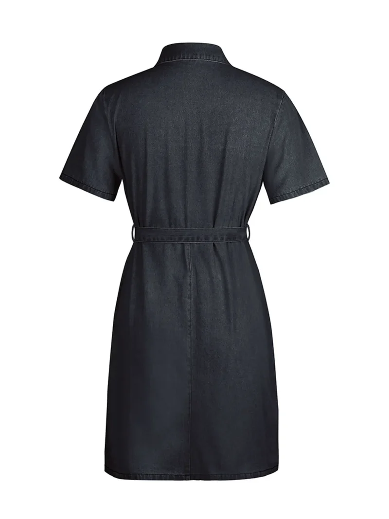 Robe en jean à manches courtes et fermeture éclair sur le devant, grande taille