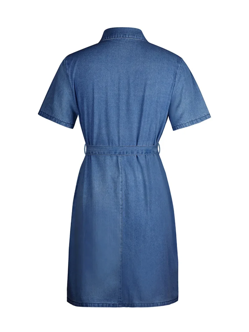 Robe en jean à manches courtes et fermeture éclair sur le devant, grande taille