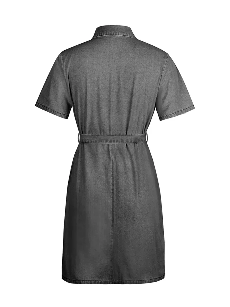 Robe en jean à manches courtes et fermeture éclair sur le devant, grande taille