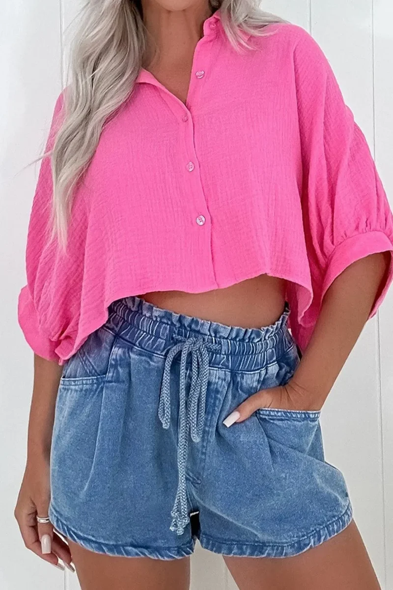 Short en jean taille haute avec cordon de serrage et poches
