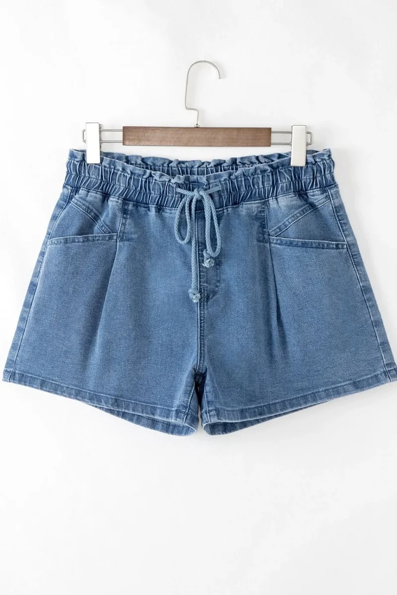 Short en jean taille haute avec cordon de serrage et poches
