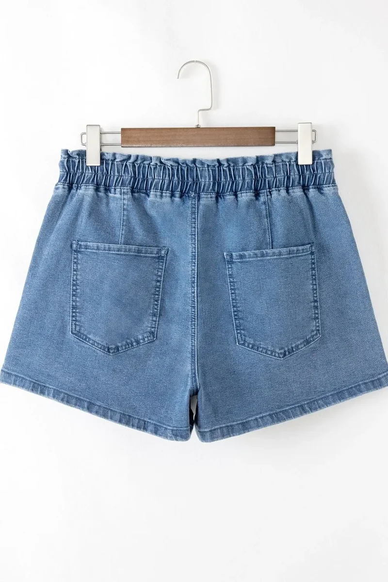 Short en jean taille haute avec cordon de serrage et poches