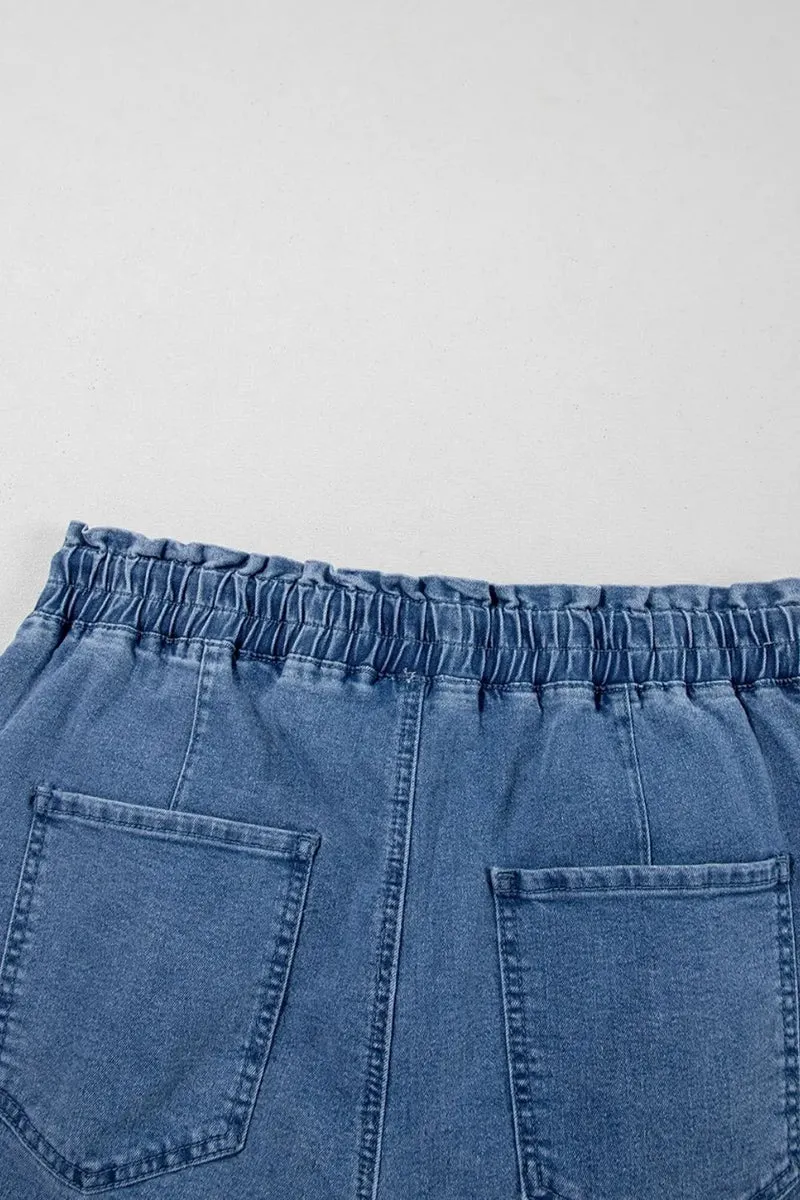 Short en jean taille haute avec cordon de serrage et poches