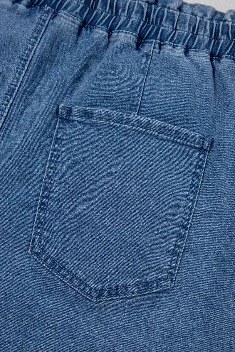 Short en jean taille haute avec cordon de serrage et poches