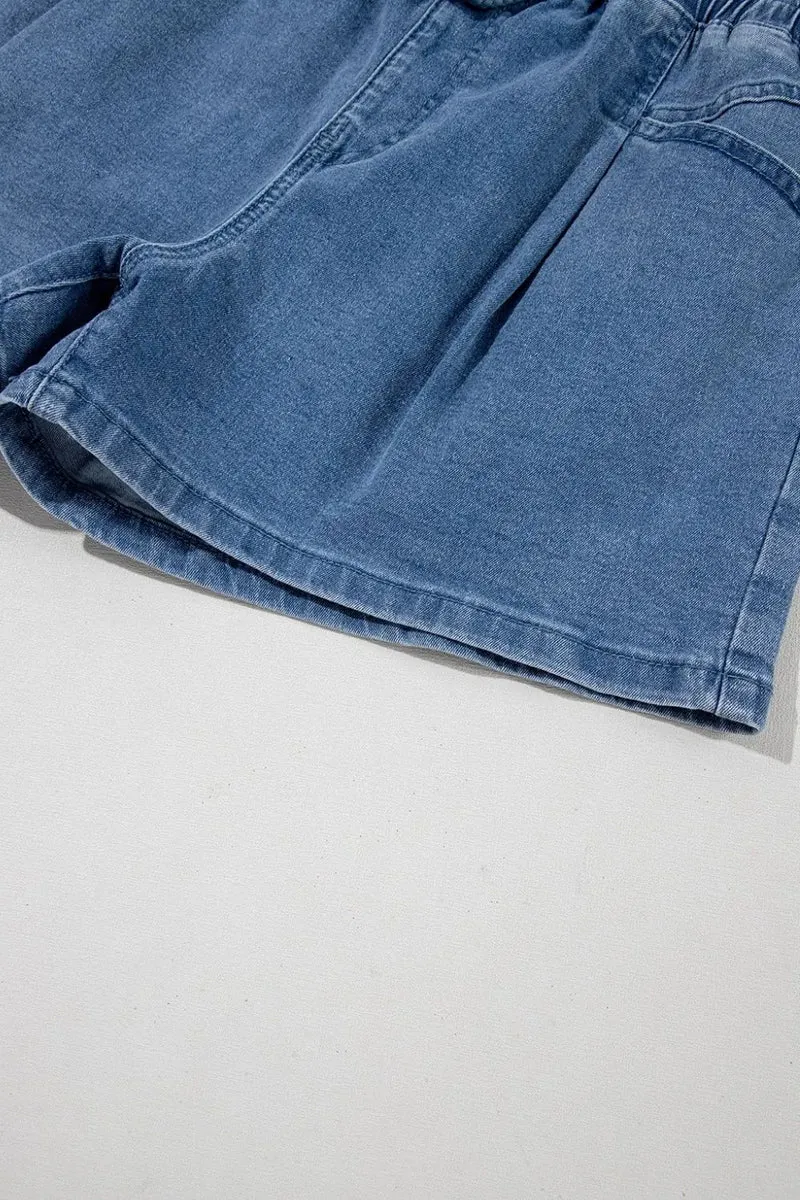 Short en jean taille haute avec cordon de serrage et poches