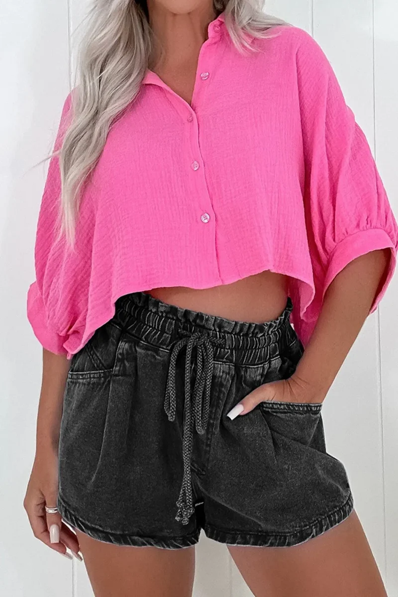 Short en jean taille haute avec cordon de serrage et poches