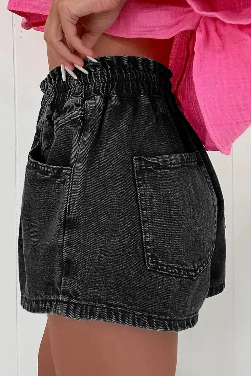 Short en jean taille haute avec cordon de serrage et poches