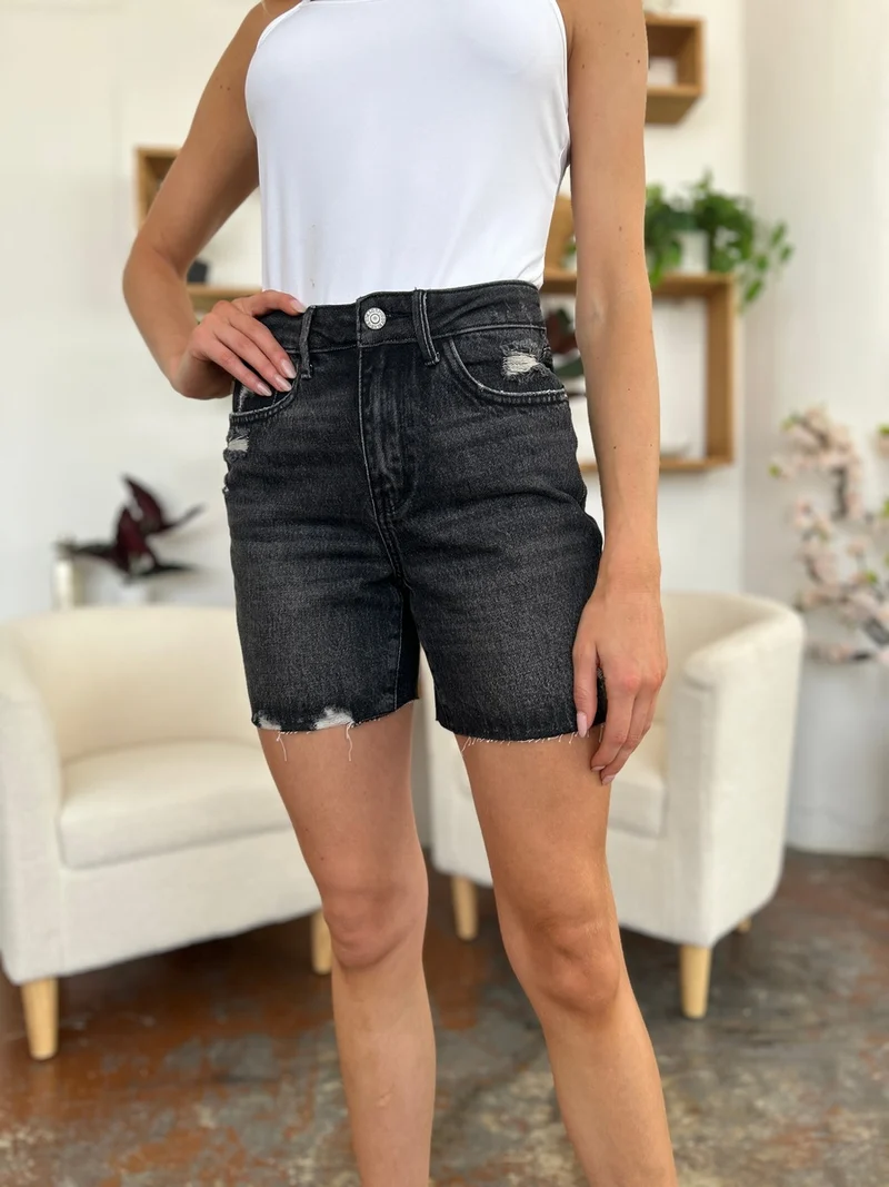 Short en jean rigide taille haute taille haute Judy Blue