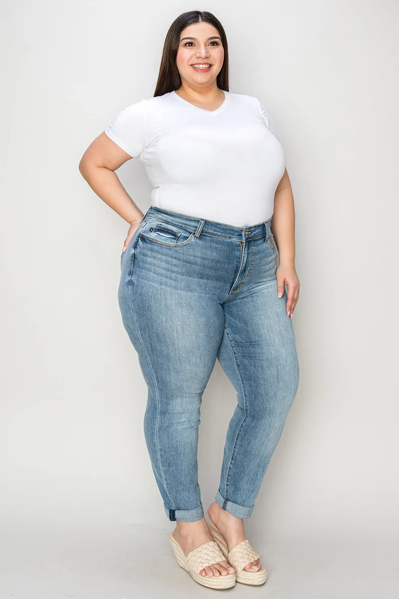 Jean slim Judy Blue taille haute à ourlet retroussé