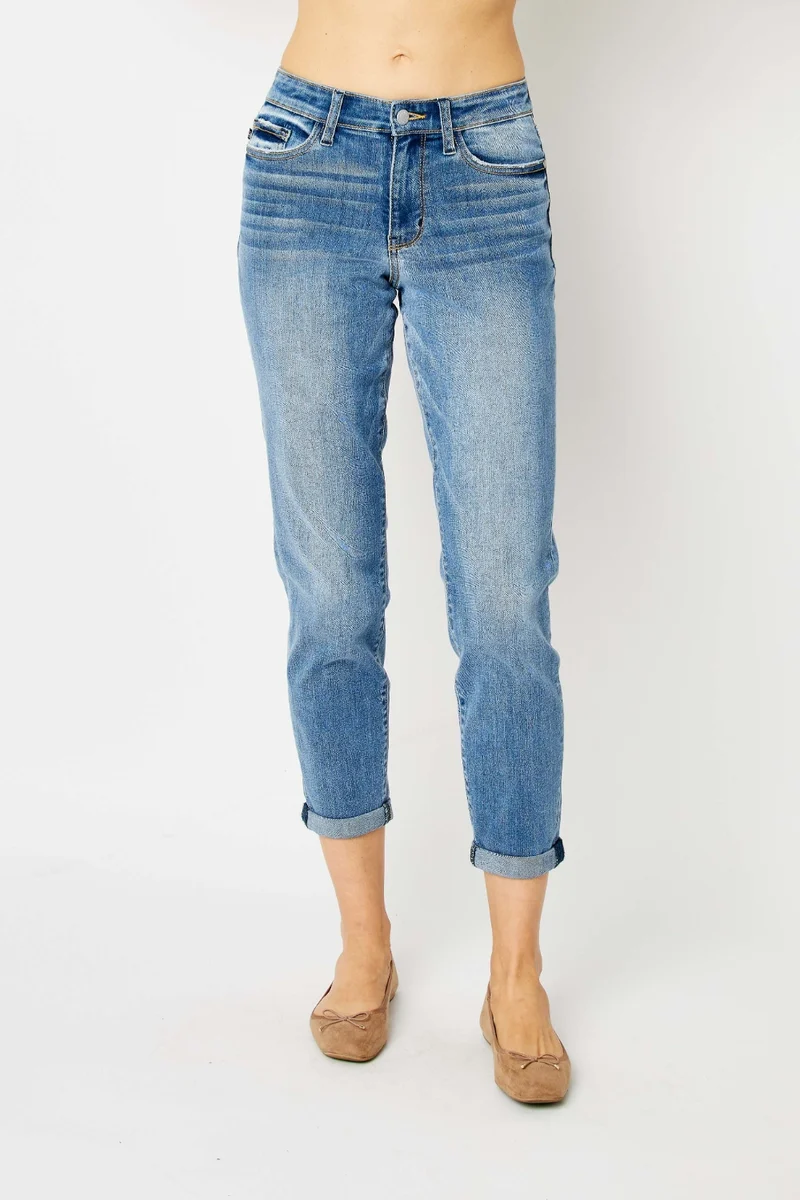 Jean slim Judy Blue taille haute à ourlet retroussé