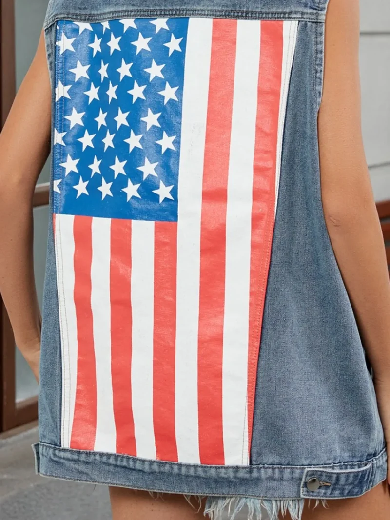 Veste en jean boutonnée avec drapeau américain