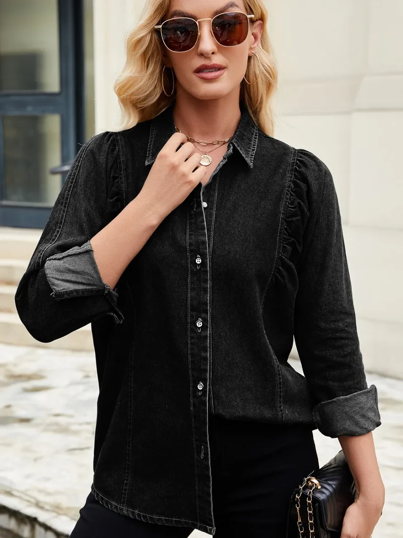 Chemise en jean à col boutonné