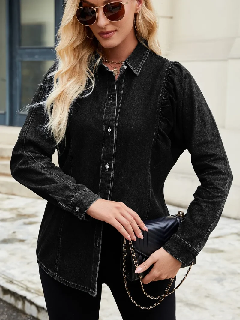 Chemise en jean à col boutonné