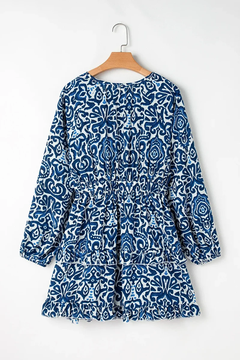 Robe imprimée à manches longues et col noué