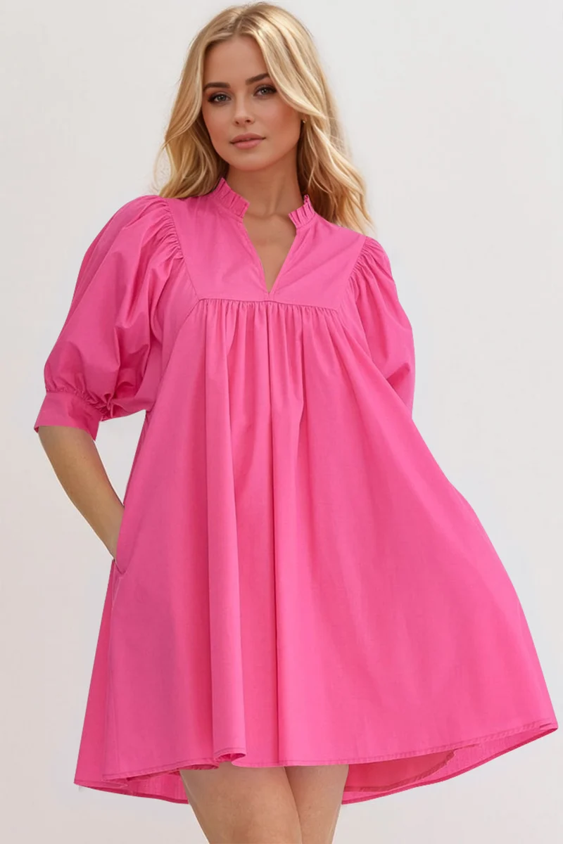 Robe babydoll courte à manches bouffantes et à volants Oh