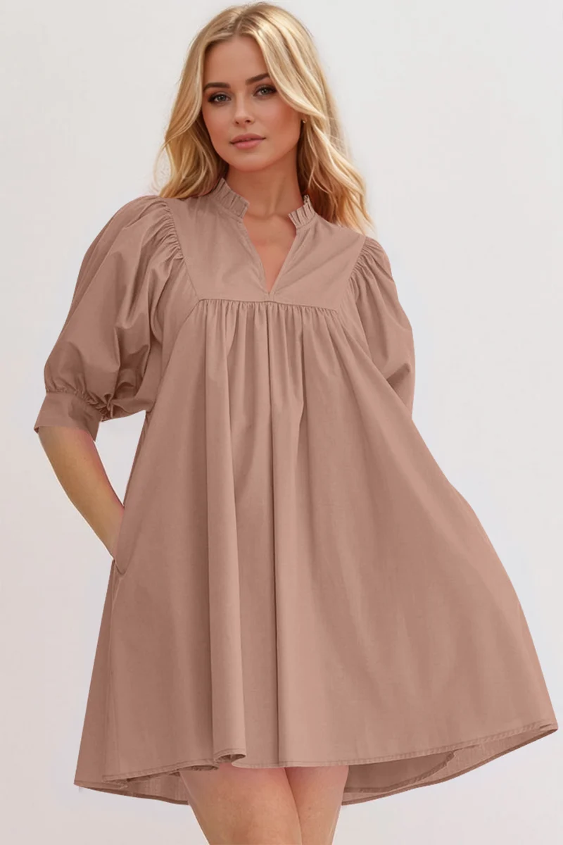 Robe babydoll courte à manches bouffantes et à volants Oh