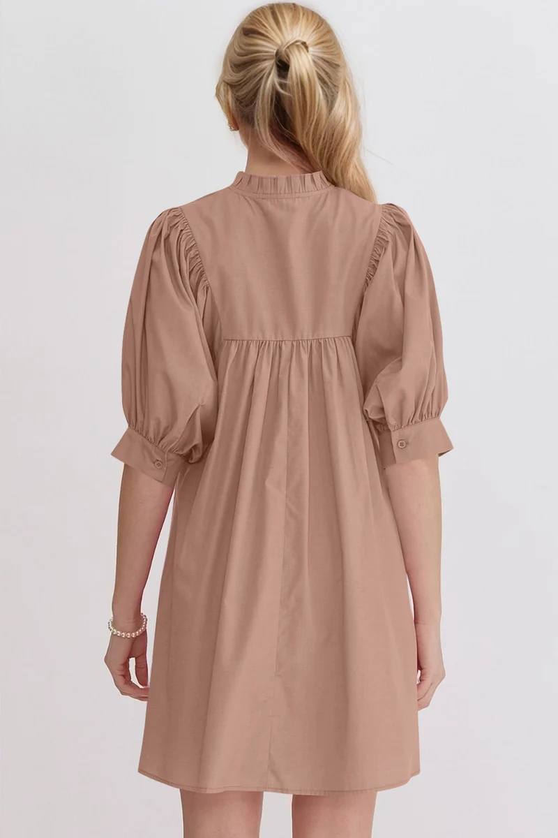 Robe babydoll courte à manches bouffantes et à volants Oh