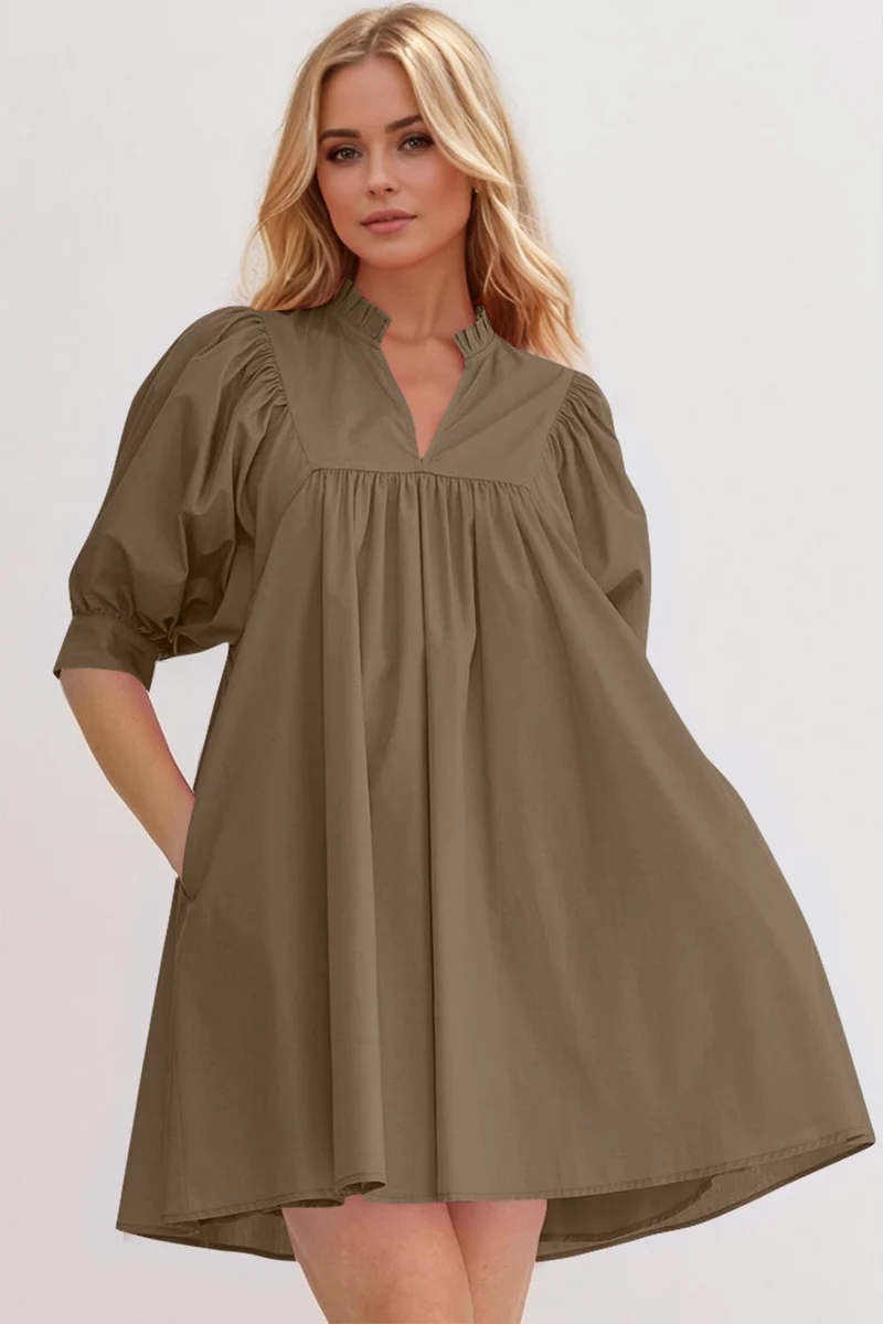 Robe babydoll courte à manches bouffantes et à volants Oh