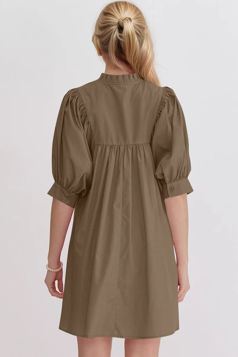 Robe babydoll courte à manches bouffantes et à volants Oh