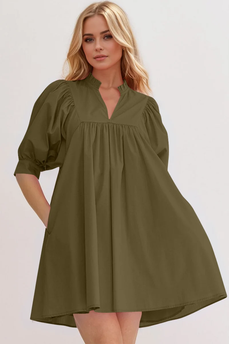 Robe babydoll courte à manches bouffantes et à volants Oh