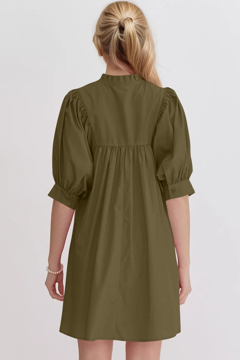 Robe babydoll courte à manches bouffantes et à volants Oh