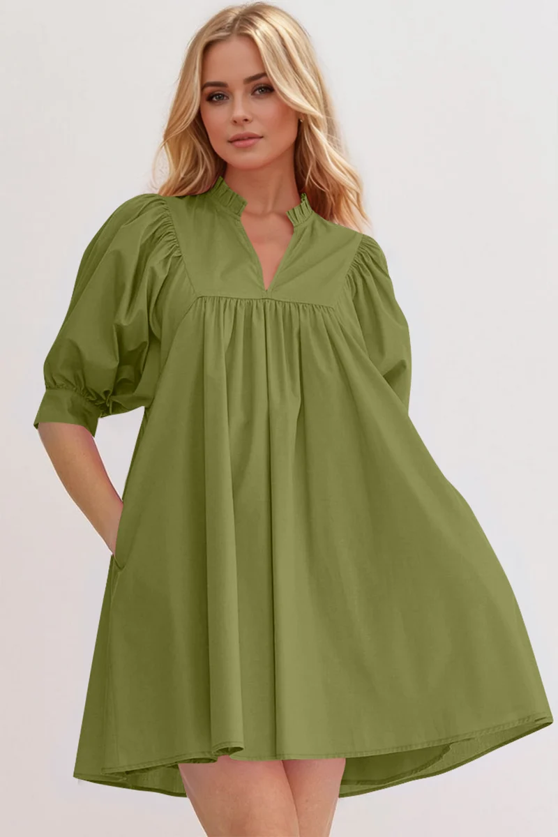 Robe babydoll courte à manches bouffantes et à volants Oh