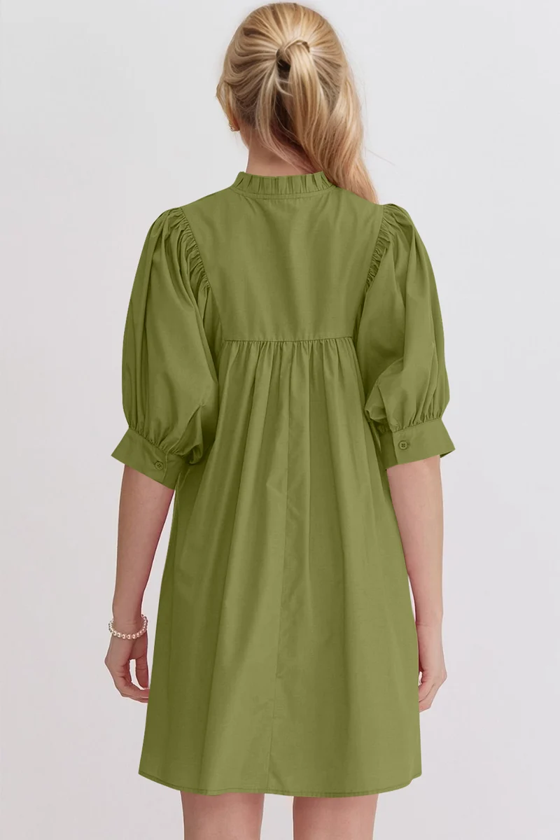 Robe babydoll courte à manches bouffantes et à volants Oh