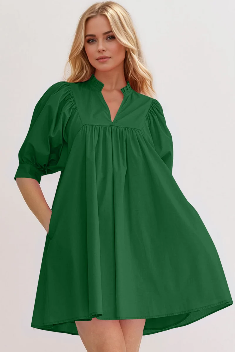 Robe babydoll courte à manches bouffantes et à volants Oh