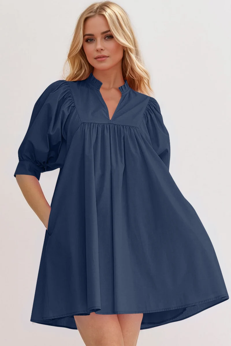 Robe babydoll courte à manches bouffantes et à volants Oh