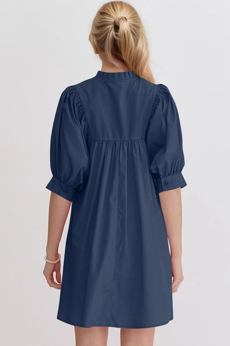 Robe babydoll courte à manches bouffantes et à volants Oh