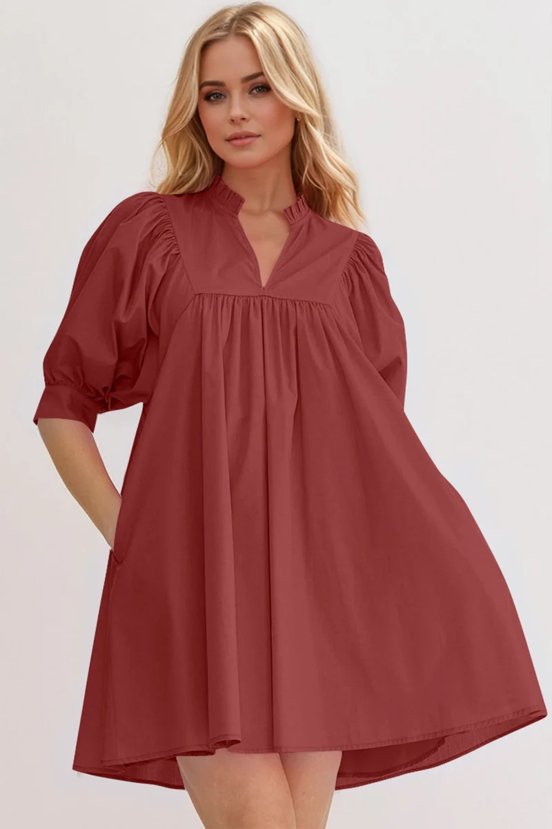 Robe babydoll courte à manches bouffantes et à volants Oh