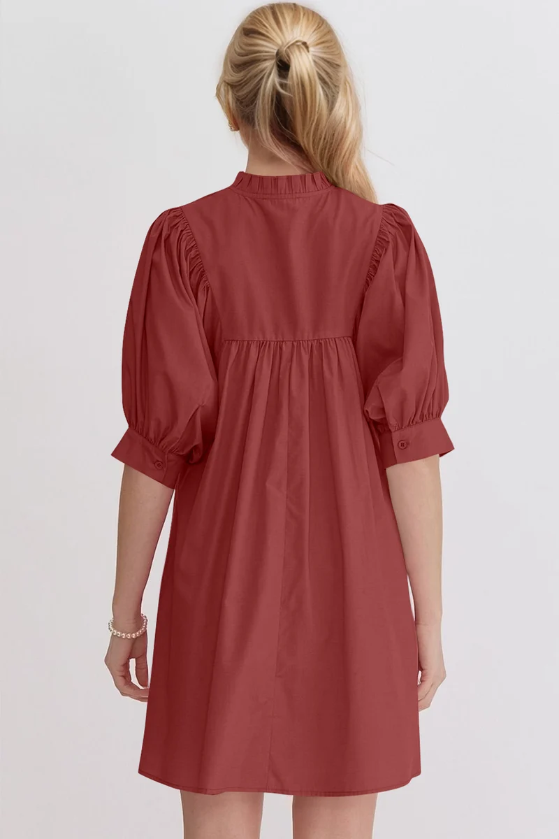 Robe babydoll courte à manches bouffantes et à volants Oh