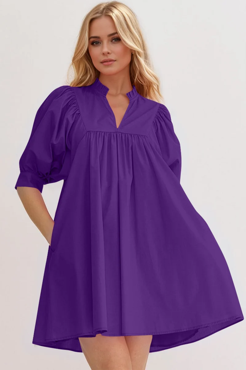 Robe babydoll courte à manches bouffantes et à volants Oh