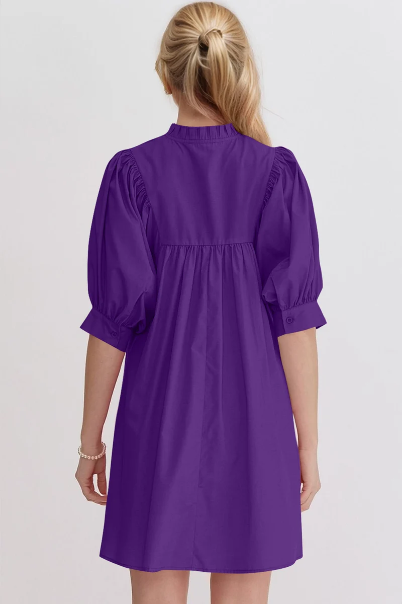 Robe babydoll courte à manches bouffantes et à volants Oh
