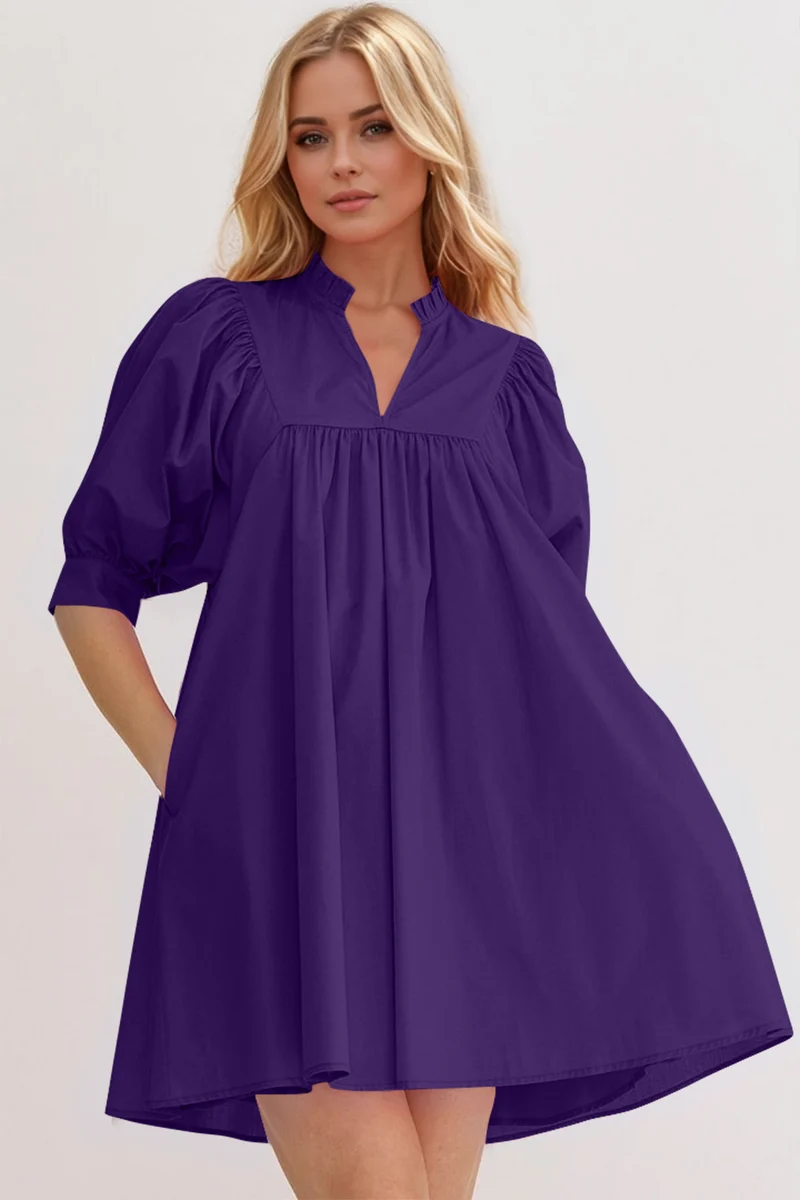 Robe babydoll courte à manches bouffantes et à volants Oh