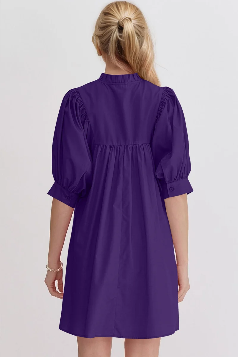 Robe babydoll courte à manches bouffantes et à volants Oh