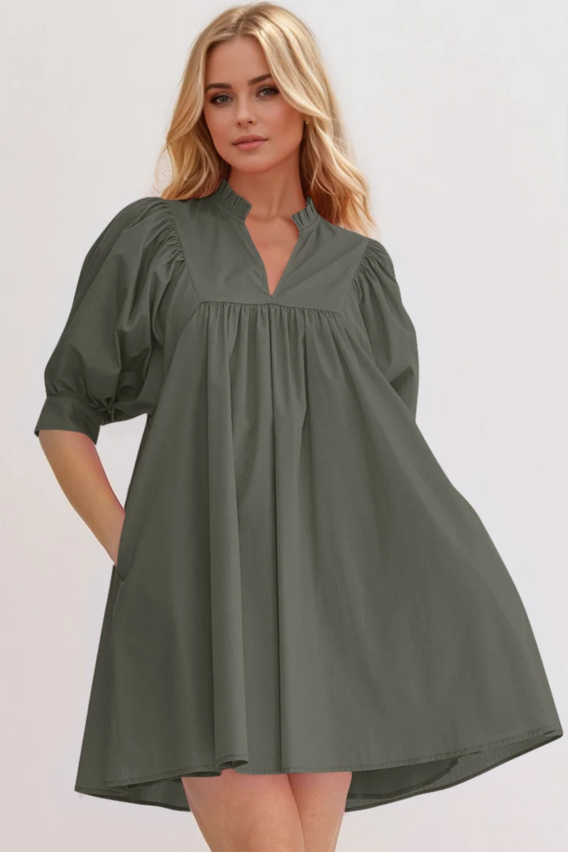 Robe babydoll courte à manches bouffantes et à volants Oh