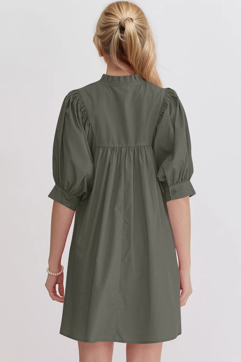Robe babydoll courte à manches bouffantes et à volants Oh