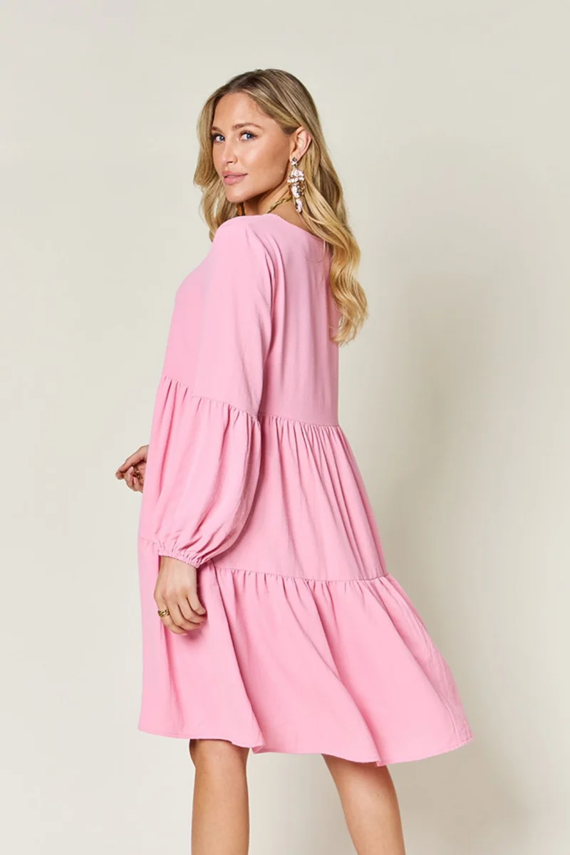 Robe à volants et manches ballon à col en V avec poches