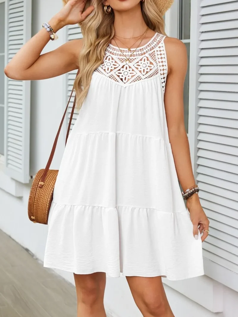 Robe sans manches en dentelle à ourlet volanté