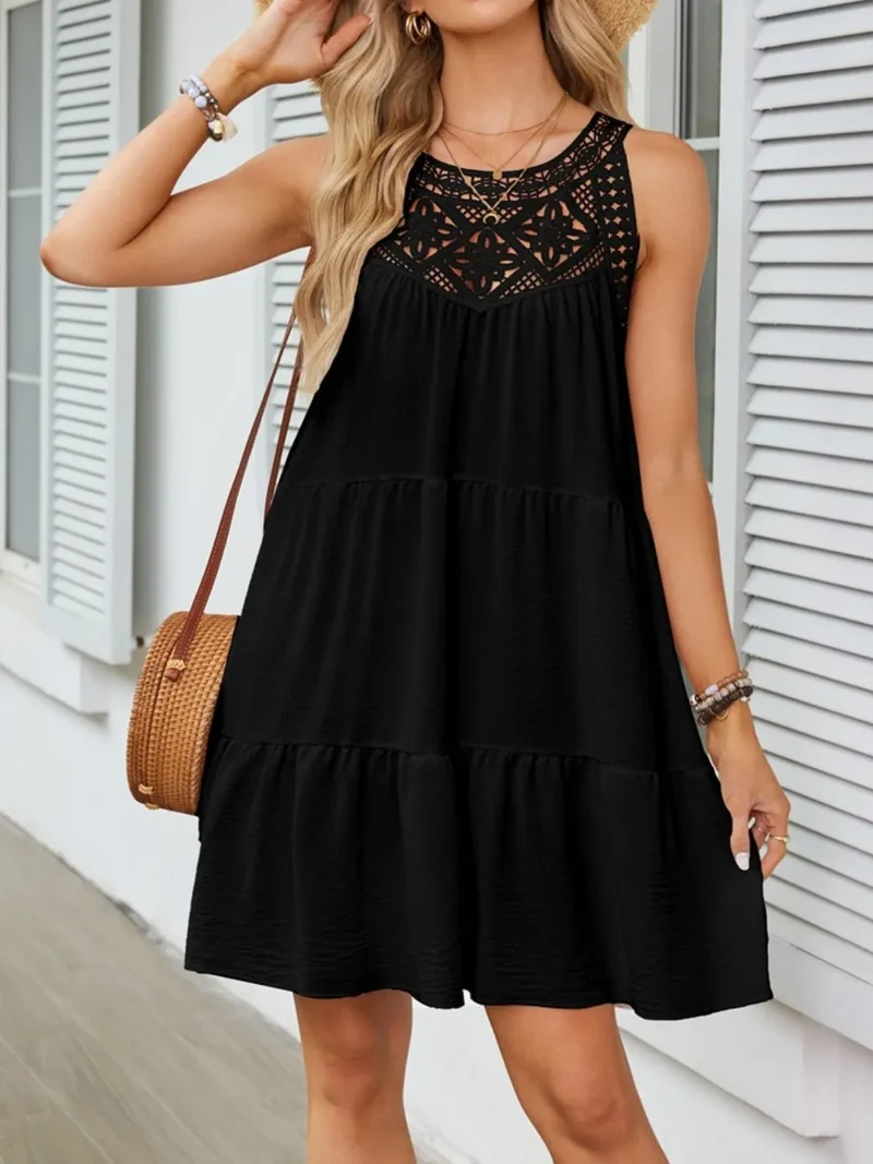 Robe sans manches en dentelle à ourlet volanté