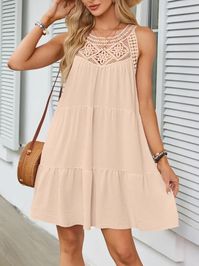 Robe sans manches en dentelle à ourlet volanté