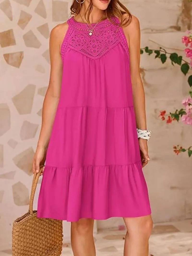 Robe sans manches en dentelle à ourlet volanté